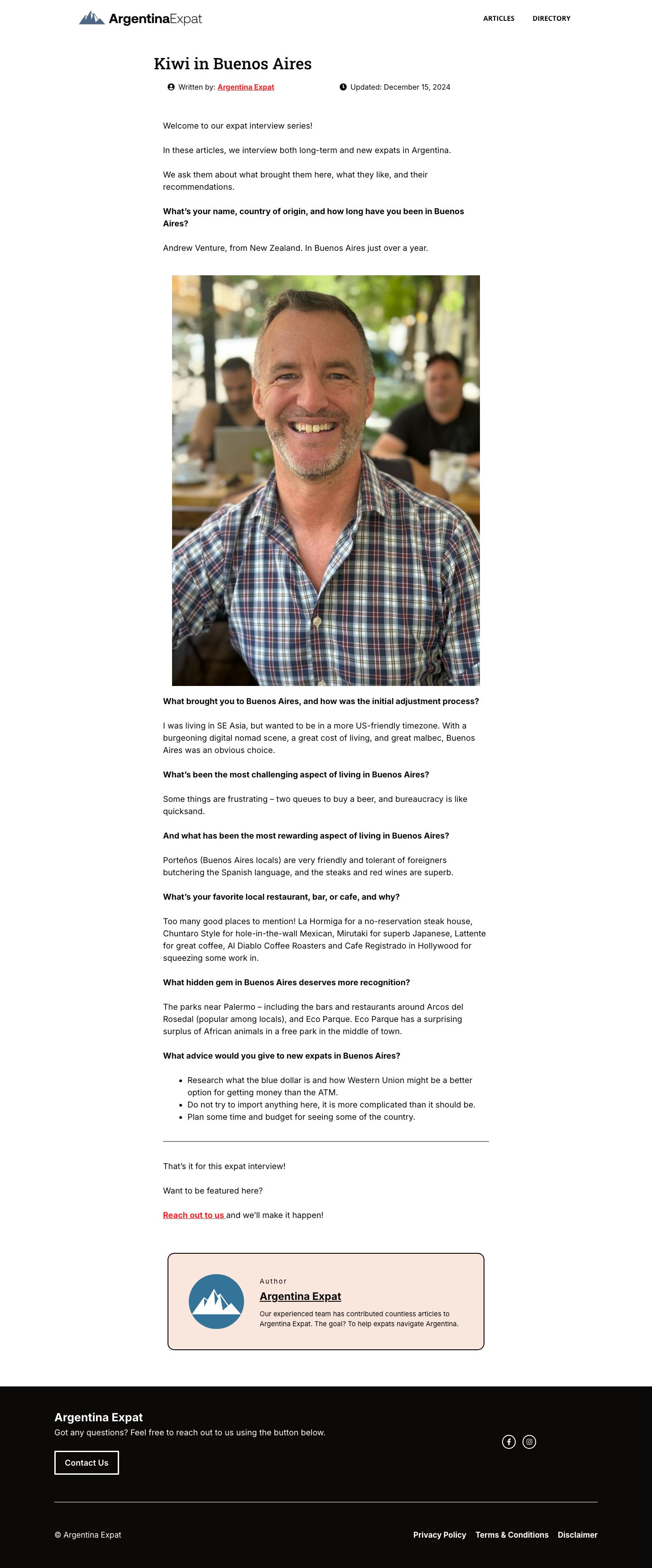 Kiwi in Buenos Aires website screenshot