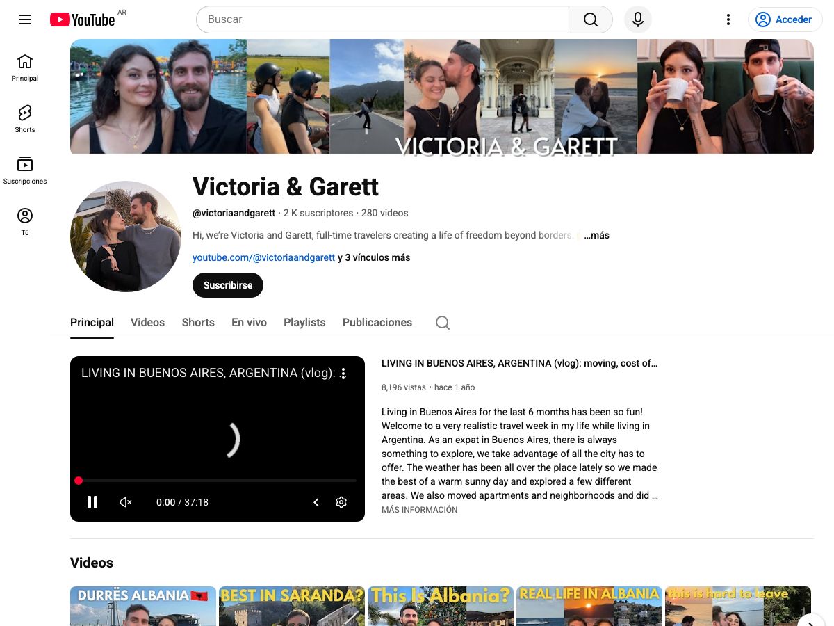 Victoria & Garett YouTube website screenshot